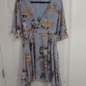 Floral V-Neck Dress in Blue by Lily Rose